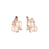 Double pearl in a ribbon earrings in Rose Gold, two tone plating colors