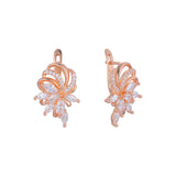 Lujoso racimo flor brillante Oro 14K, oro rosa, aretes de dos tonos