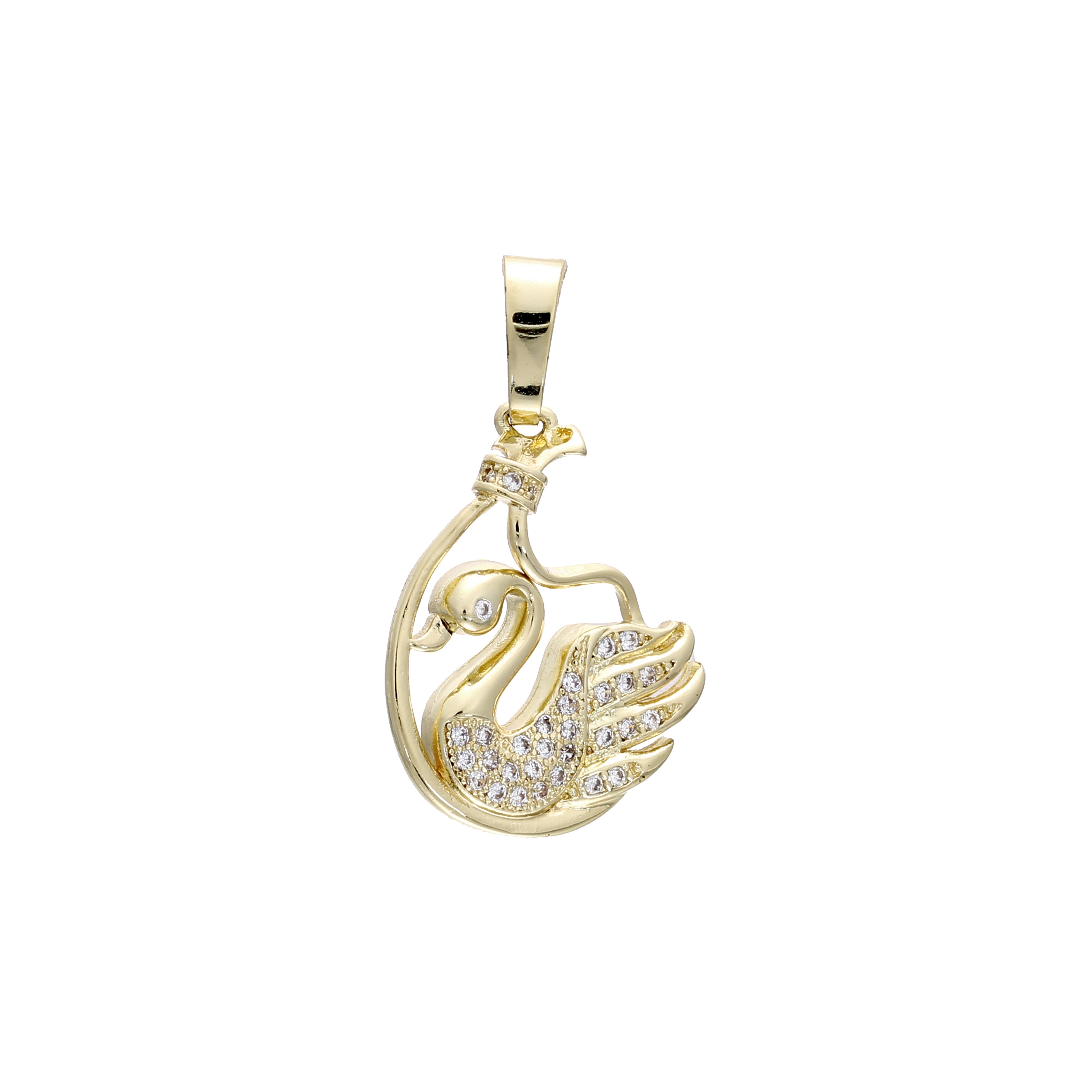 Cluster 14K Gold swan pendant