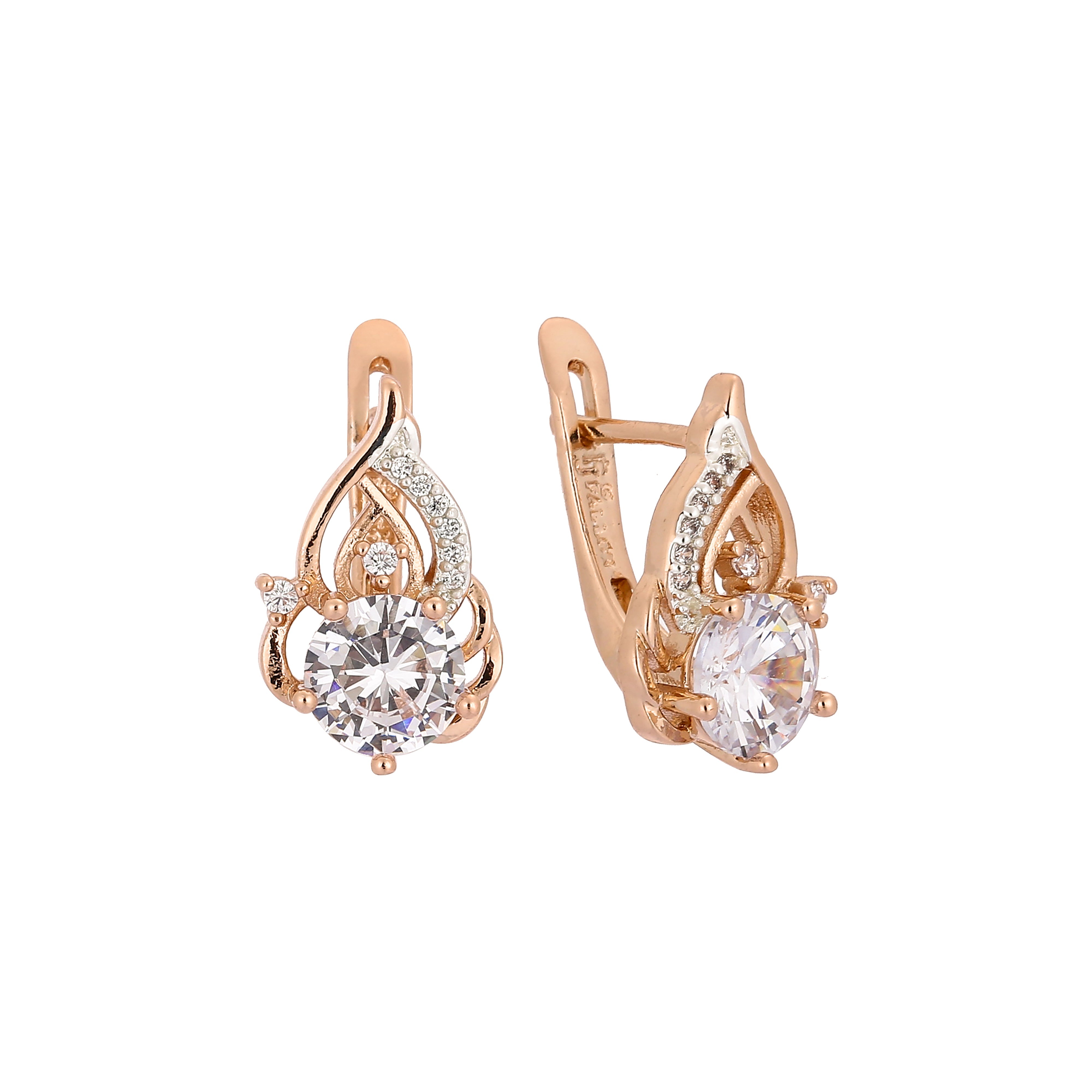 Rose Gold two tone solitaire round stone earrings