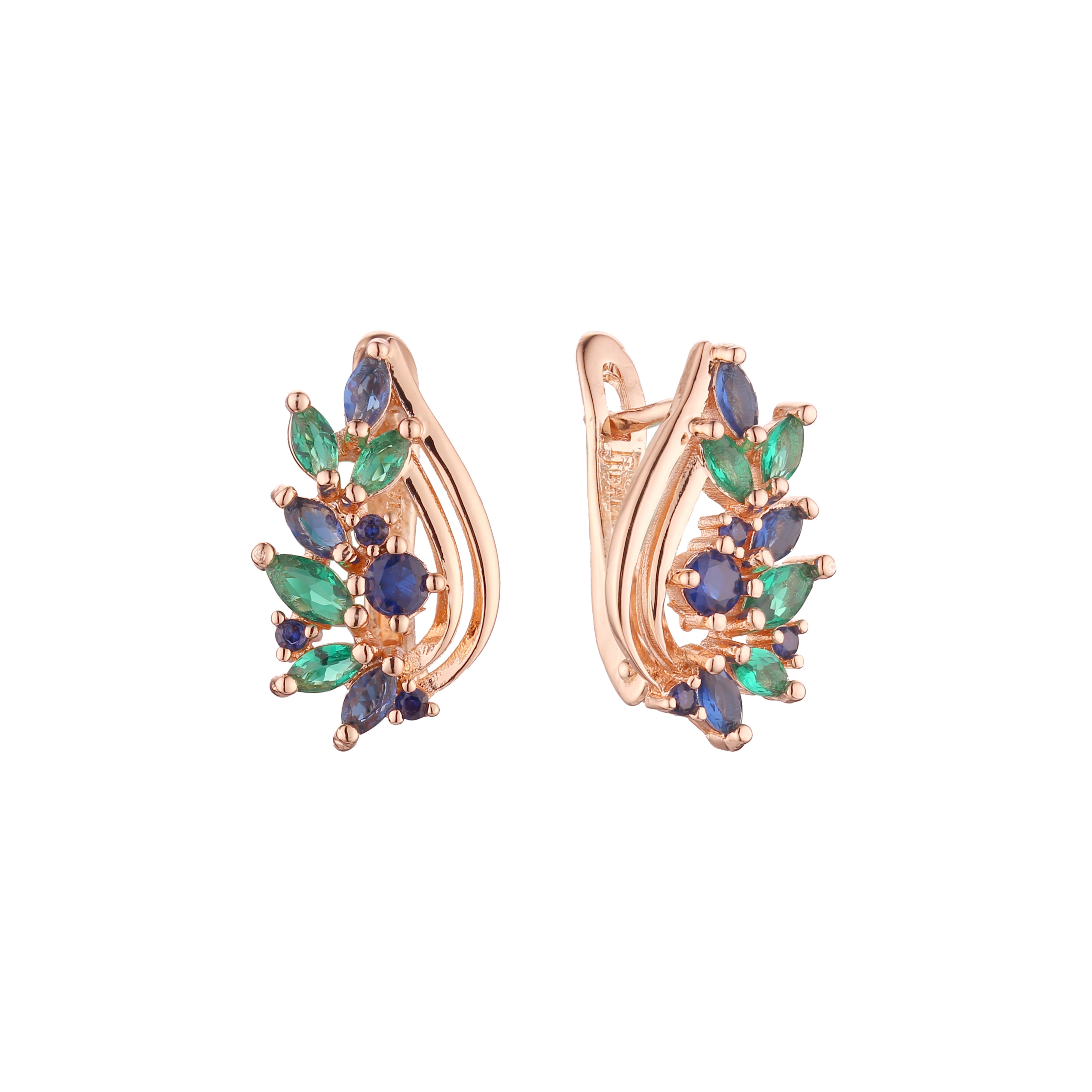 Cluuster teardrop stones earrings in 14K Gold, Rose Gold plating colors