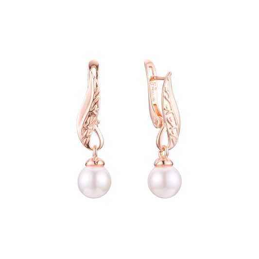 Leaves pearl earrings in 14K Gold, Rose Gold plating colors