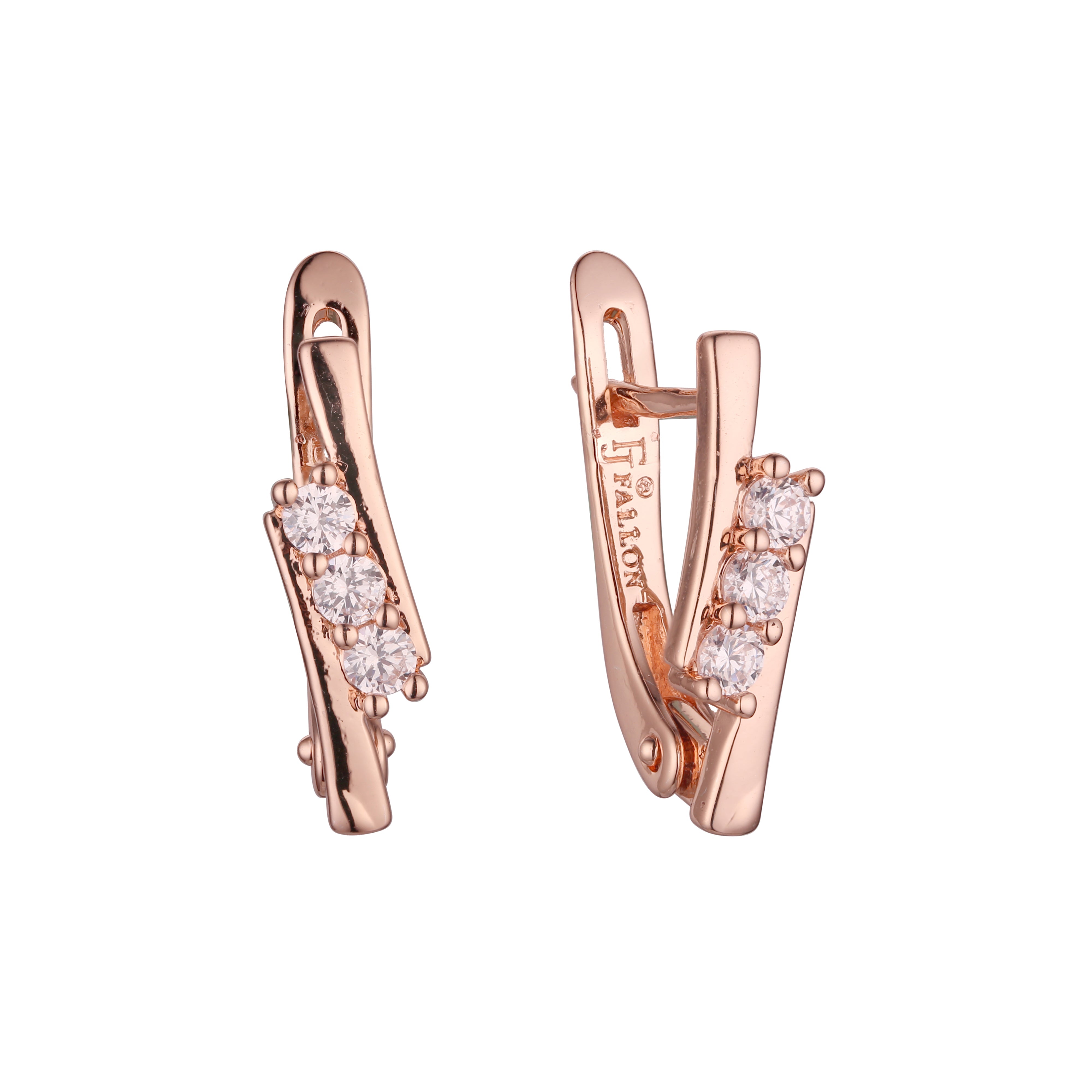 Three stones earrings in 14K Gold, Rose Gold plating colors