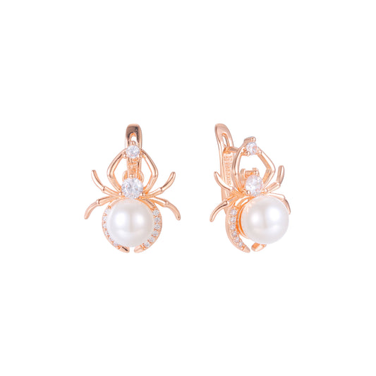 Spider pearl earrings in 14K Gold, Rose Gold, two tone plating colors