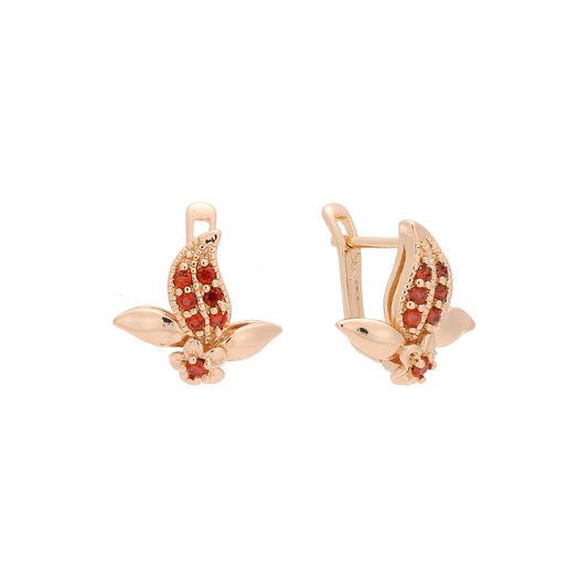 Cluster red cz leaves Rose Gold earrings