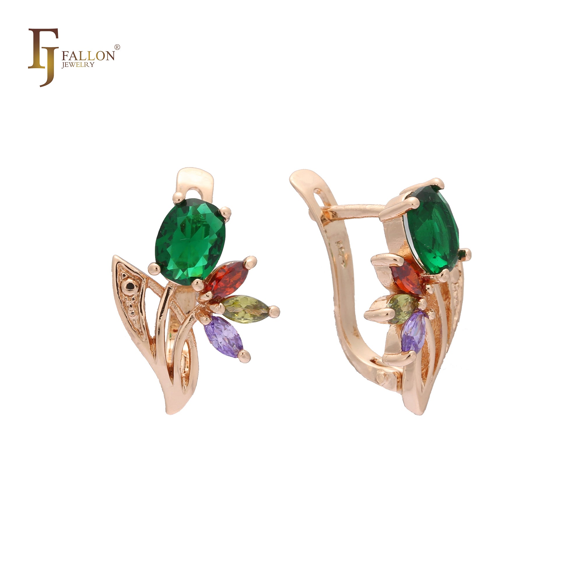 Luxurious cluster colorful CZs flower Rose Gold earrings