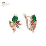 Luxurious cluster colorful CZs flower Rose Gold earrings