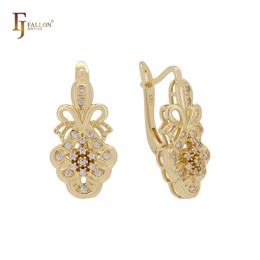 Pineapple cluster white CZs 14K GOld, Rose Gold, White Gold earrings