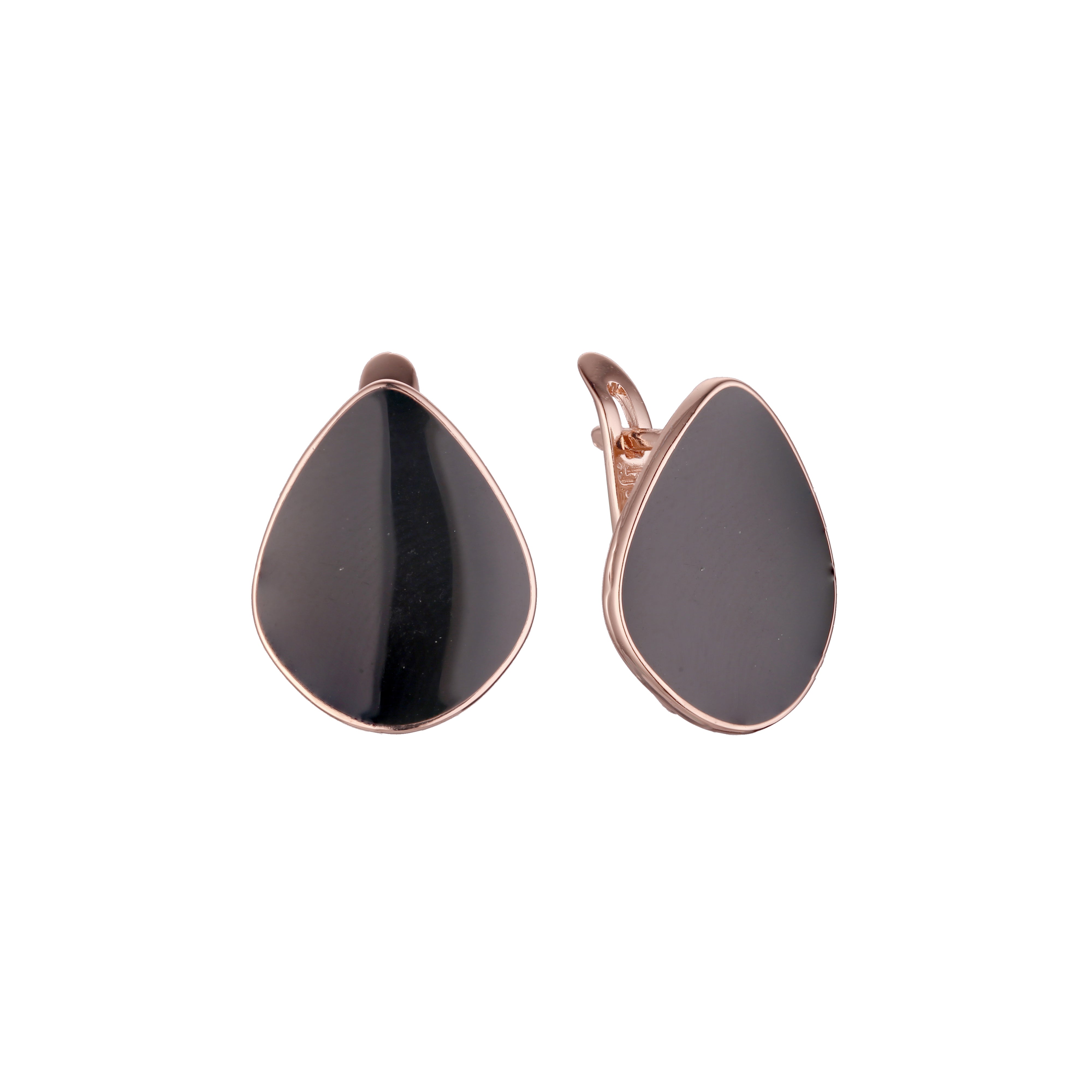 Oval black rhombus 14K Gold, Rose Gold earrings