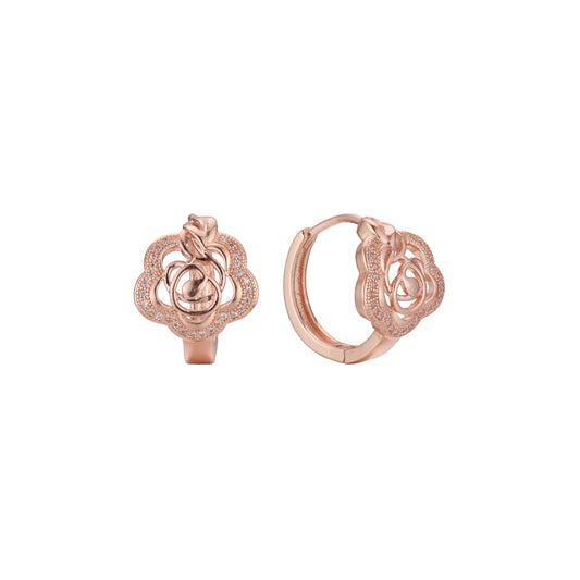 Flower huggie earrings in 14K Gold, Rose Gold plating colors