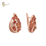 Cluster teardrop Red CZs 14K Gold, White Gold earrings