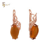 Brincos grandes CZ solitários Marquise Amber Orange Red