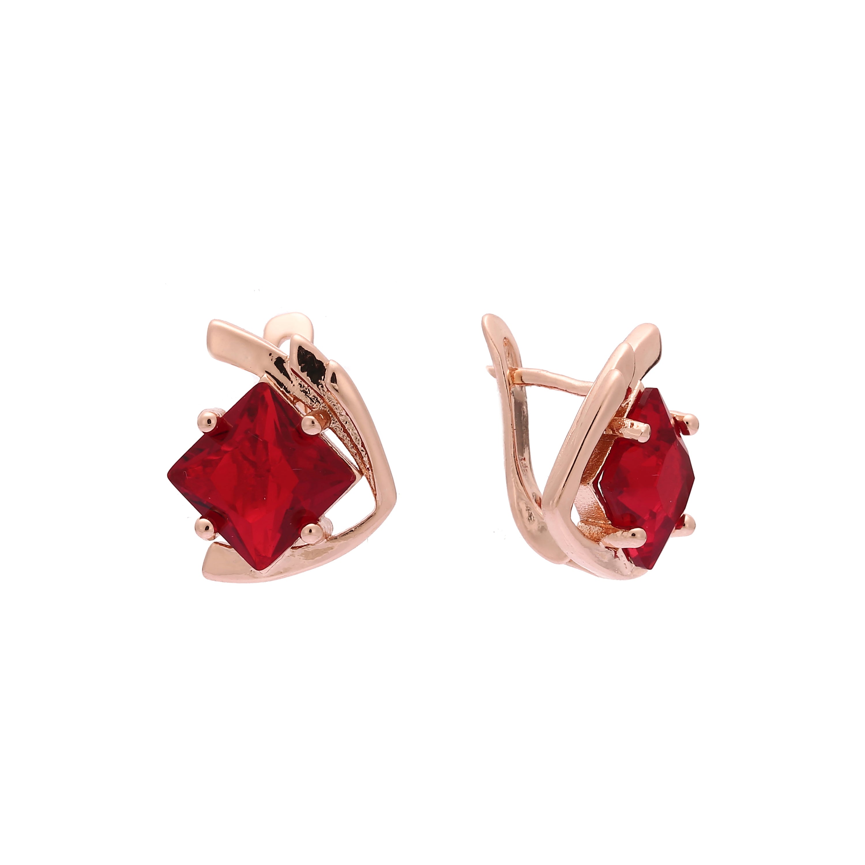 Solitaire square colorful cz Rose Gold earrings