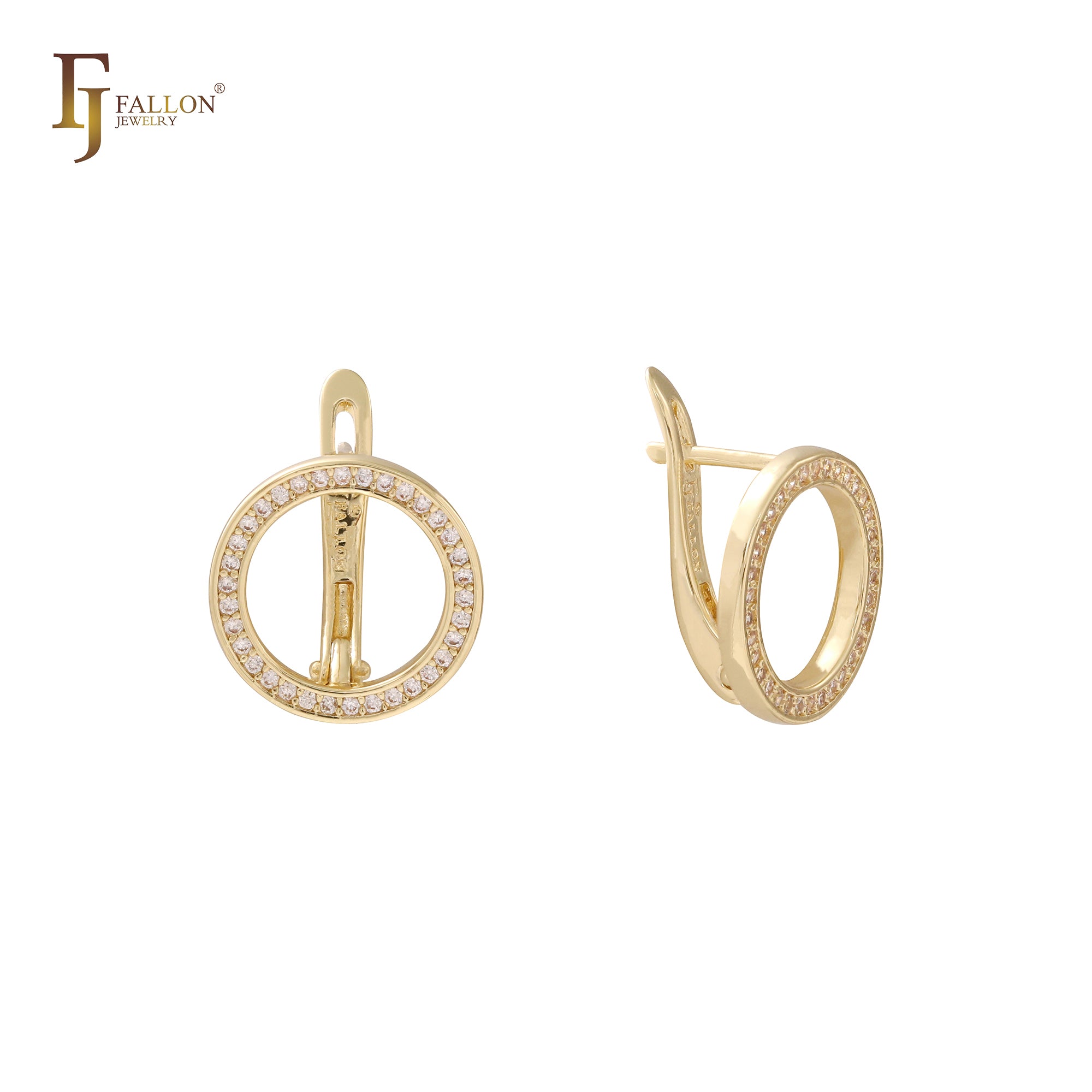 Circle Halo white CZs cluster 14K Gold earrings