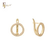 Circle Halo white CZs cluster 14K Gold earrings