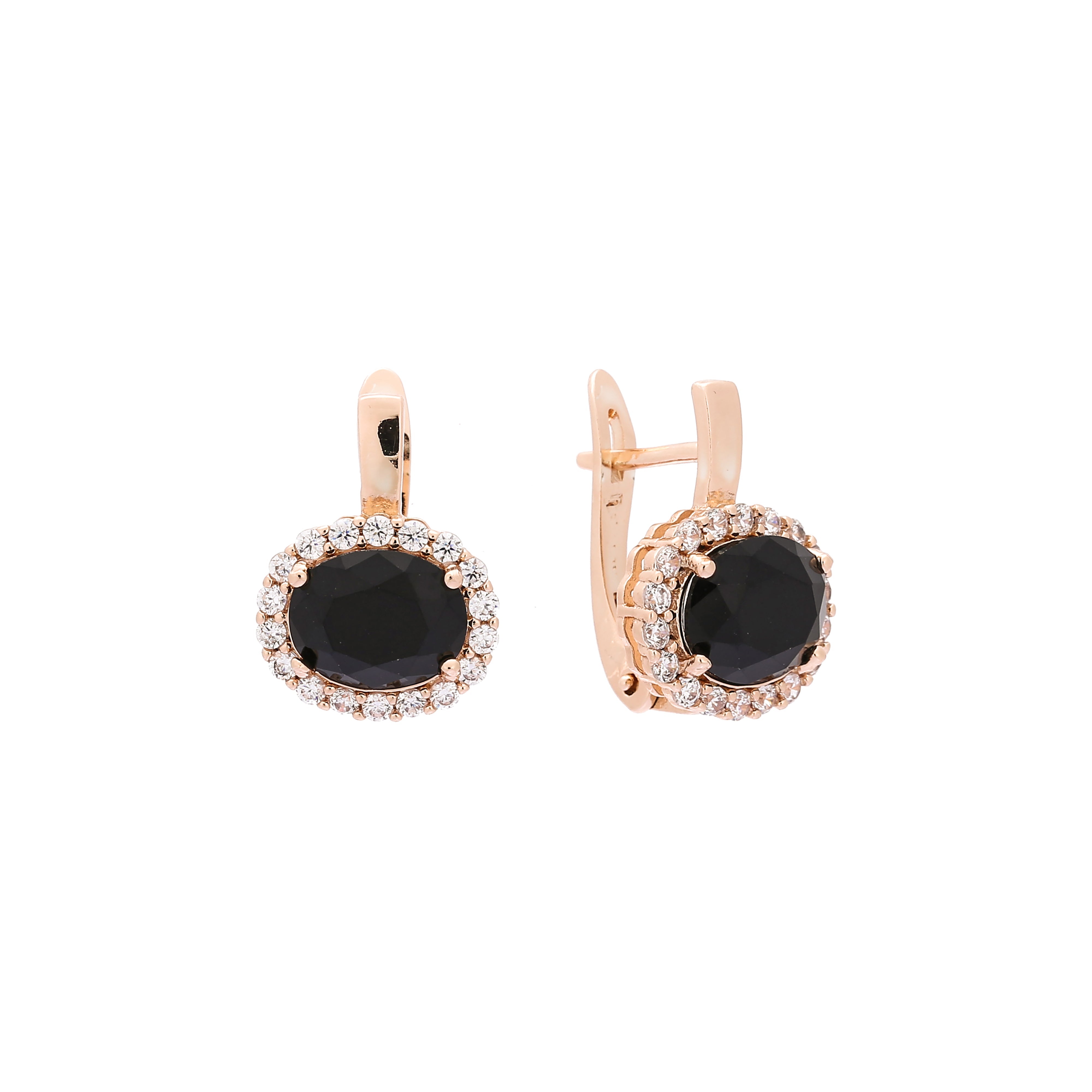 Oval Cluster halo earrings in 14K Gold, Rose Gold plating colors