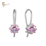 Solitaire squared CZ wire hook earrings in 14K Gold, Rose Gold, plating colors