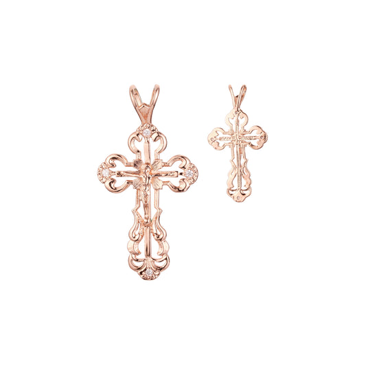 Rose Gold  catholic cross budded pendant