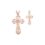 Rose Gold  catholic cross budded pendant