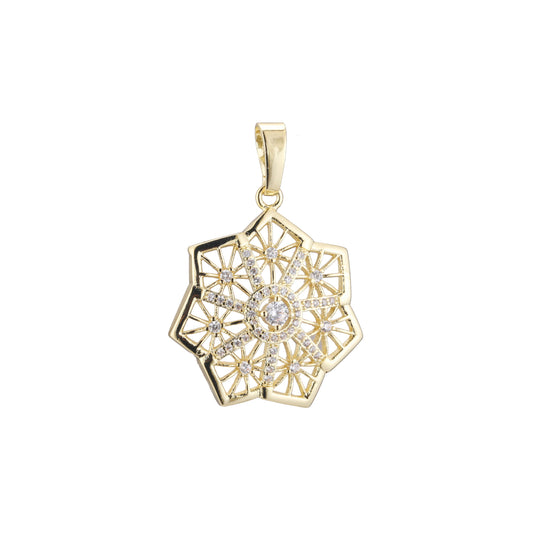 Dancing snowflake filigree pendant plated in 14K Gold