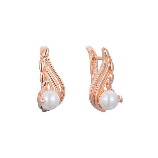 Aretes de Perlas en Oro de 14K, colores baño de Oro Rosa