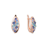 Lujosos aretes de racimo azul océano en Oro de 14K, colores baño de Oro Rosa