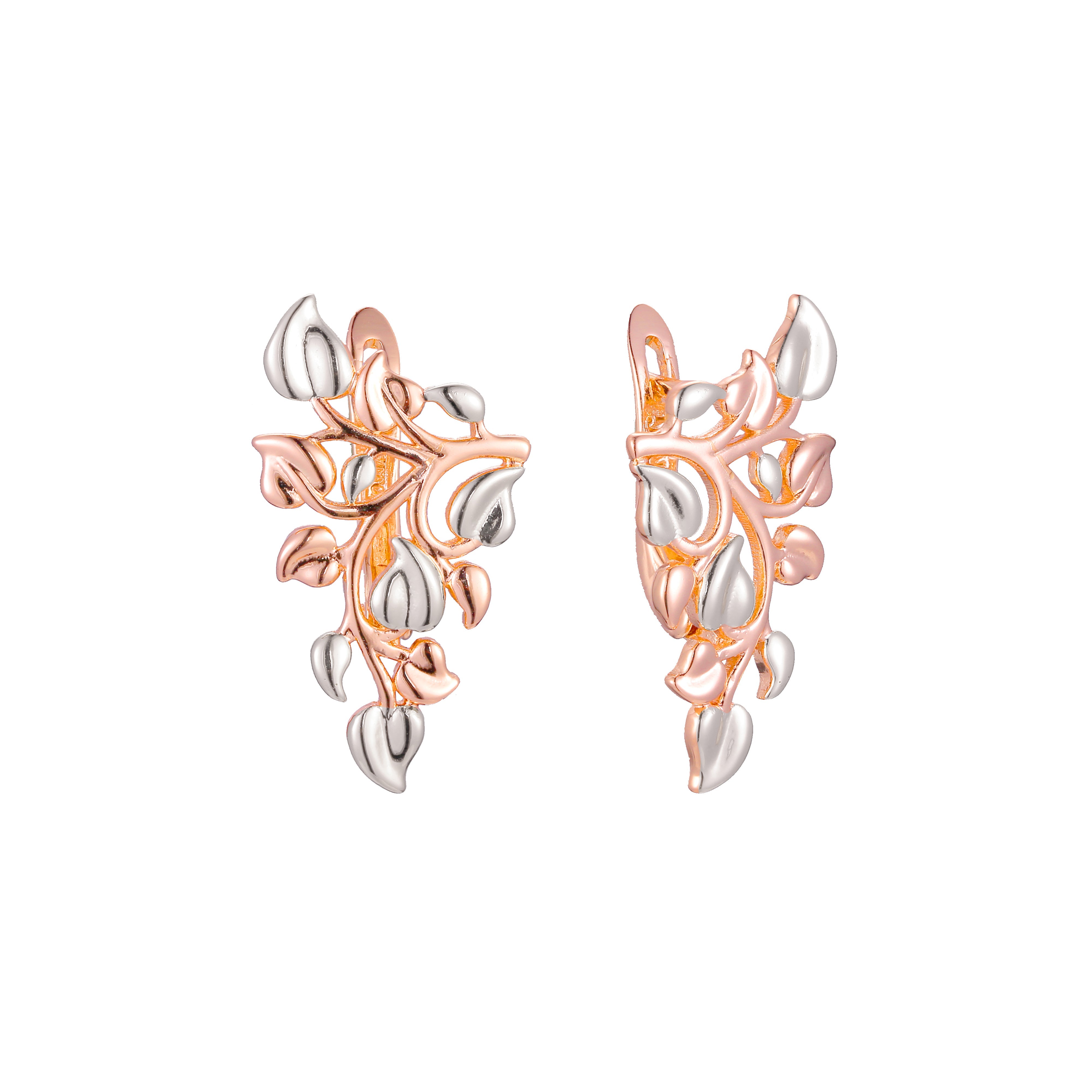 Thousand leaves earrings in 14K Gold, Rose Gold, Rose Gold two tone plating colors