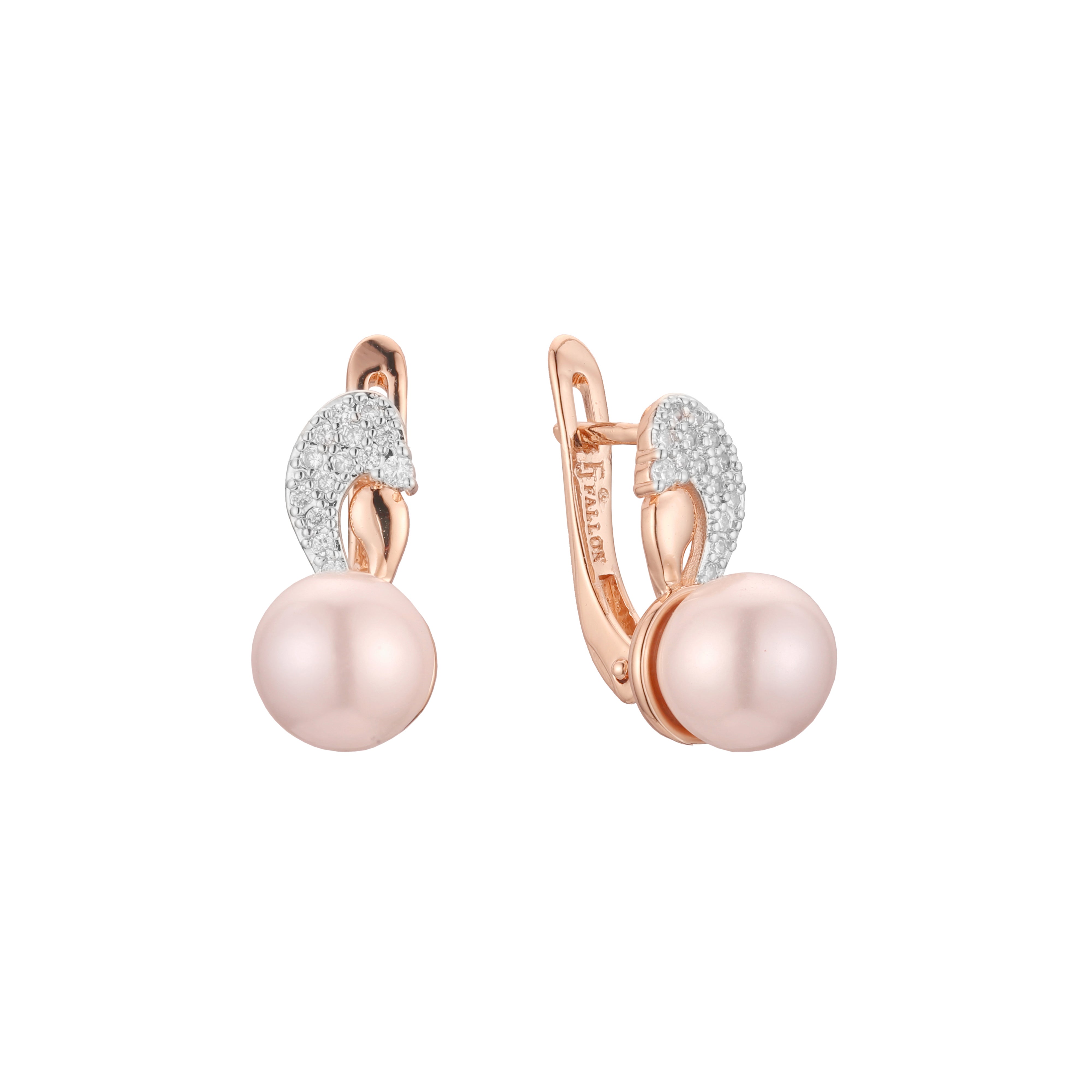 Aretes de perlas en racimo de hojas en Oro 14K, oro rosa, baño de dos tonos