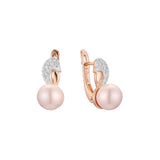 Leaves cluster pearl earrings in 14K Gold, Rose Gold, two tone plating colors