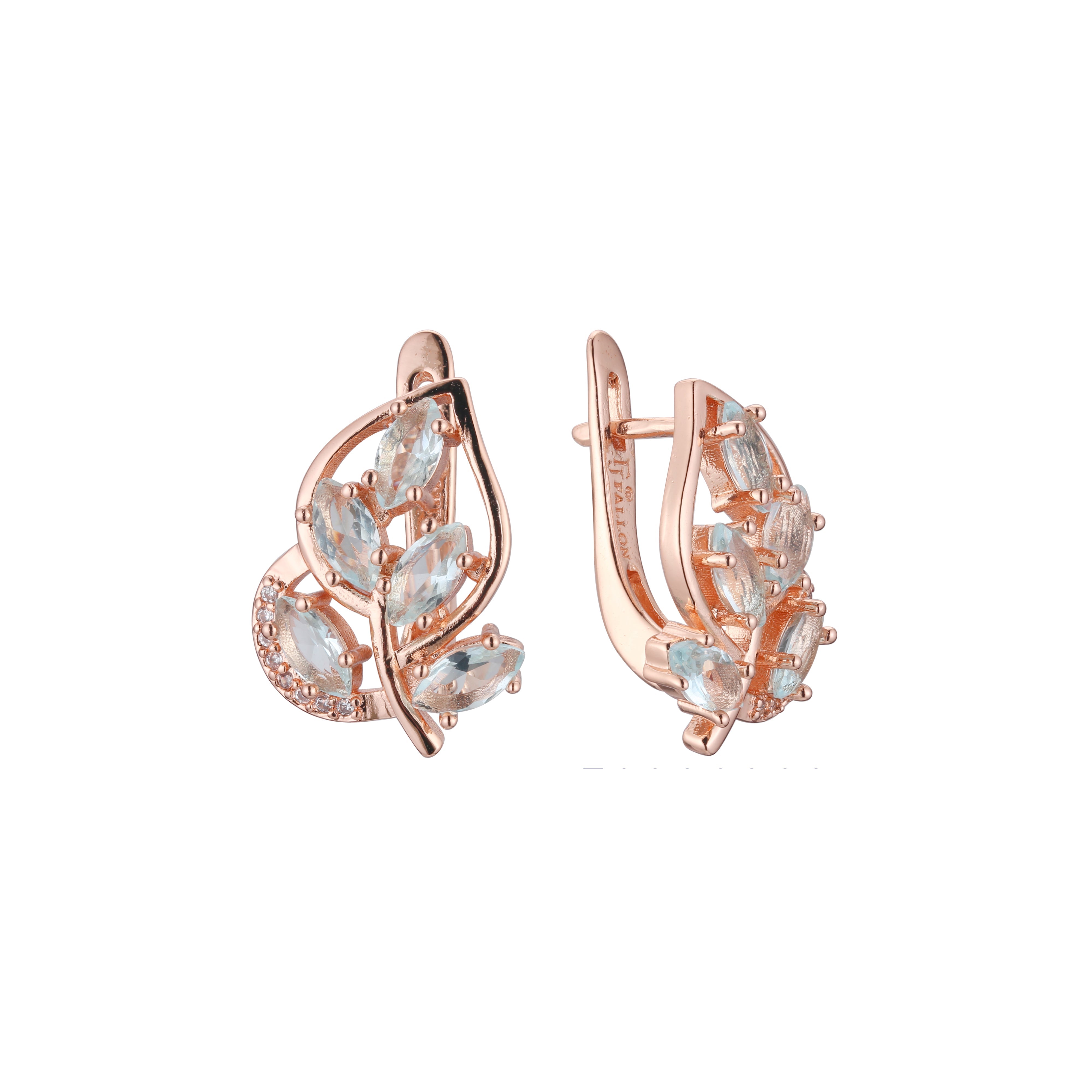 Aretes de racimo de hojas en Oro 14K, oro rosa, baño de dos tonos