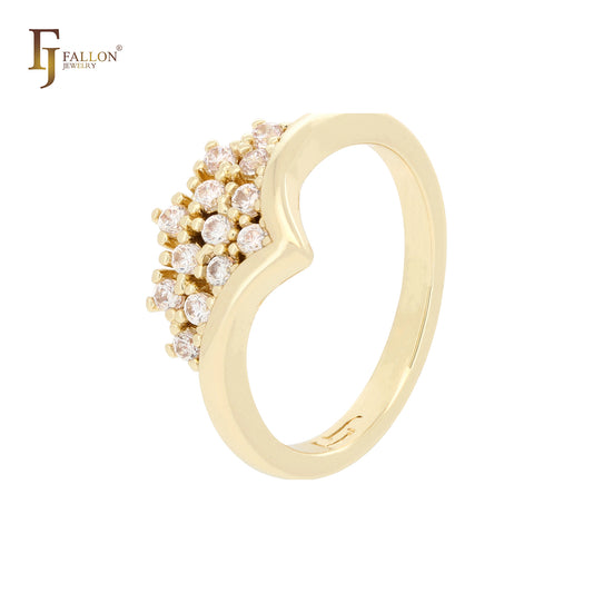 Crown plain design cluster white CZs 14K Gold Rings