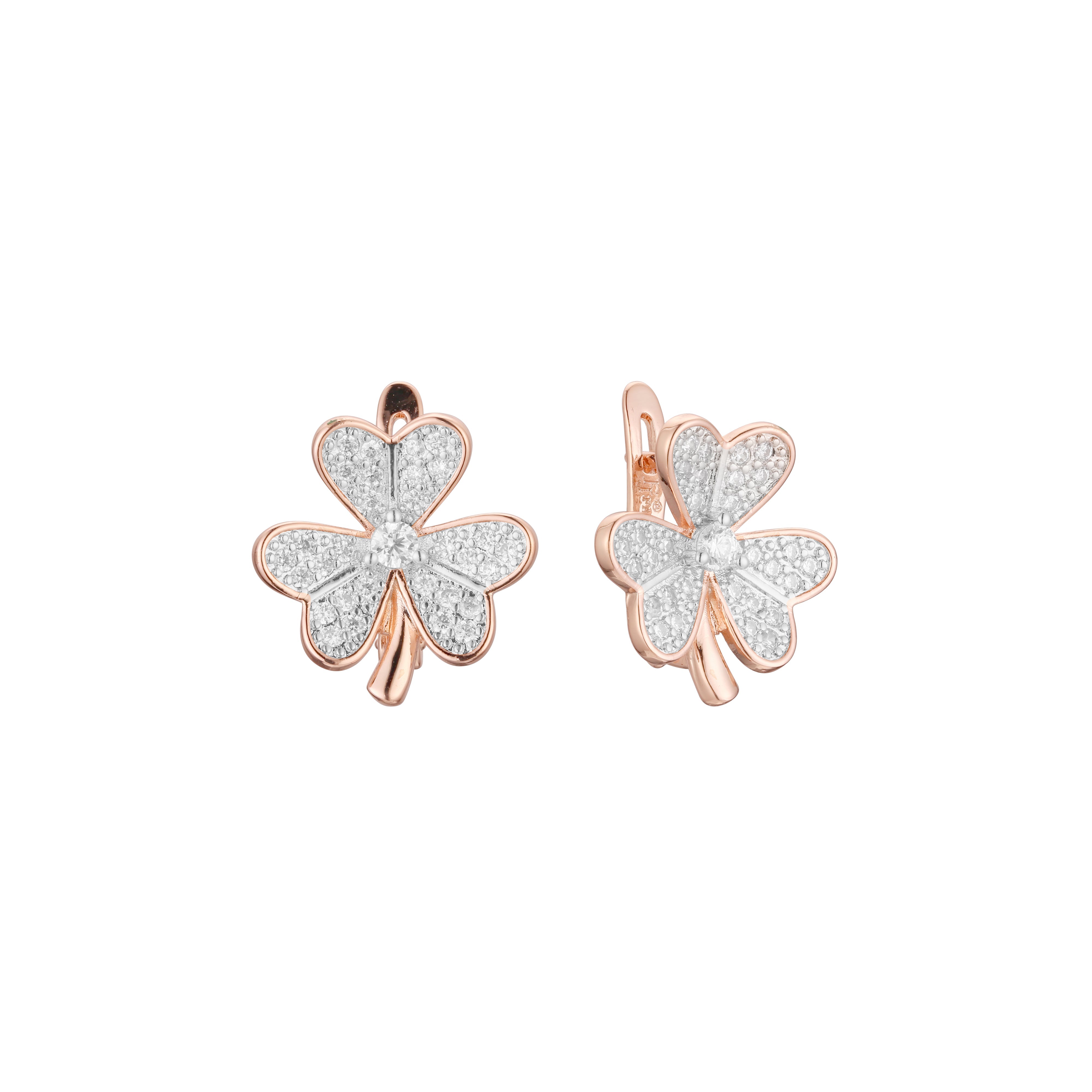 Aretes de racimo de tréboles en Oro 14K, oro rosa, baño de dos tonos