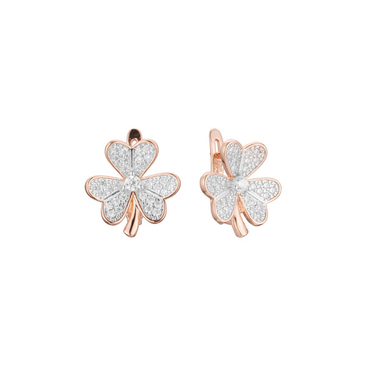 Aretes de racimo de tréboles en Oro 14K, oro rosa, baño de dos tonos