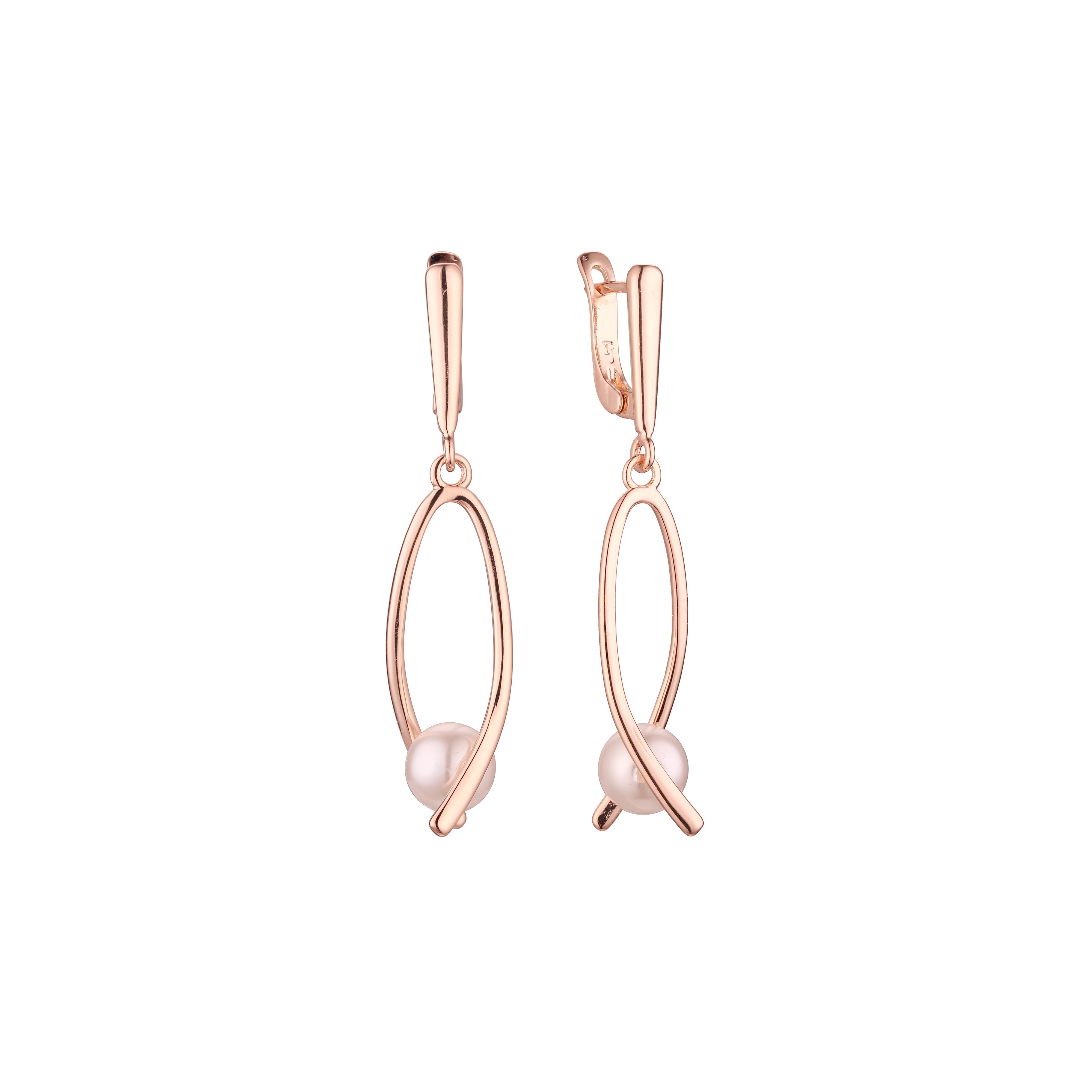 Aretes colgantes de perlas en Oro 14K, colores baño de oro rosa