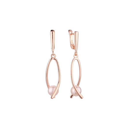 Aretes colgantes de perlas en Oro 14K, colores baño de oro rosa