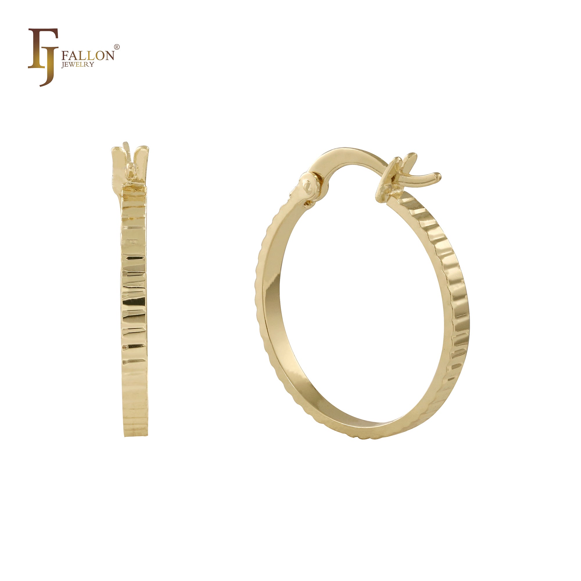 Gear textured 14K Gold, Rose Gold Hoop Earrings