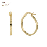 Gear textured 14K Gold, Rose Gold Hoop Earrings