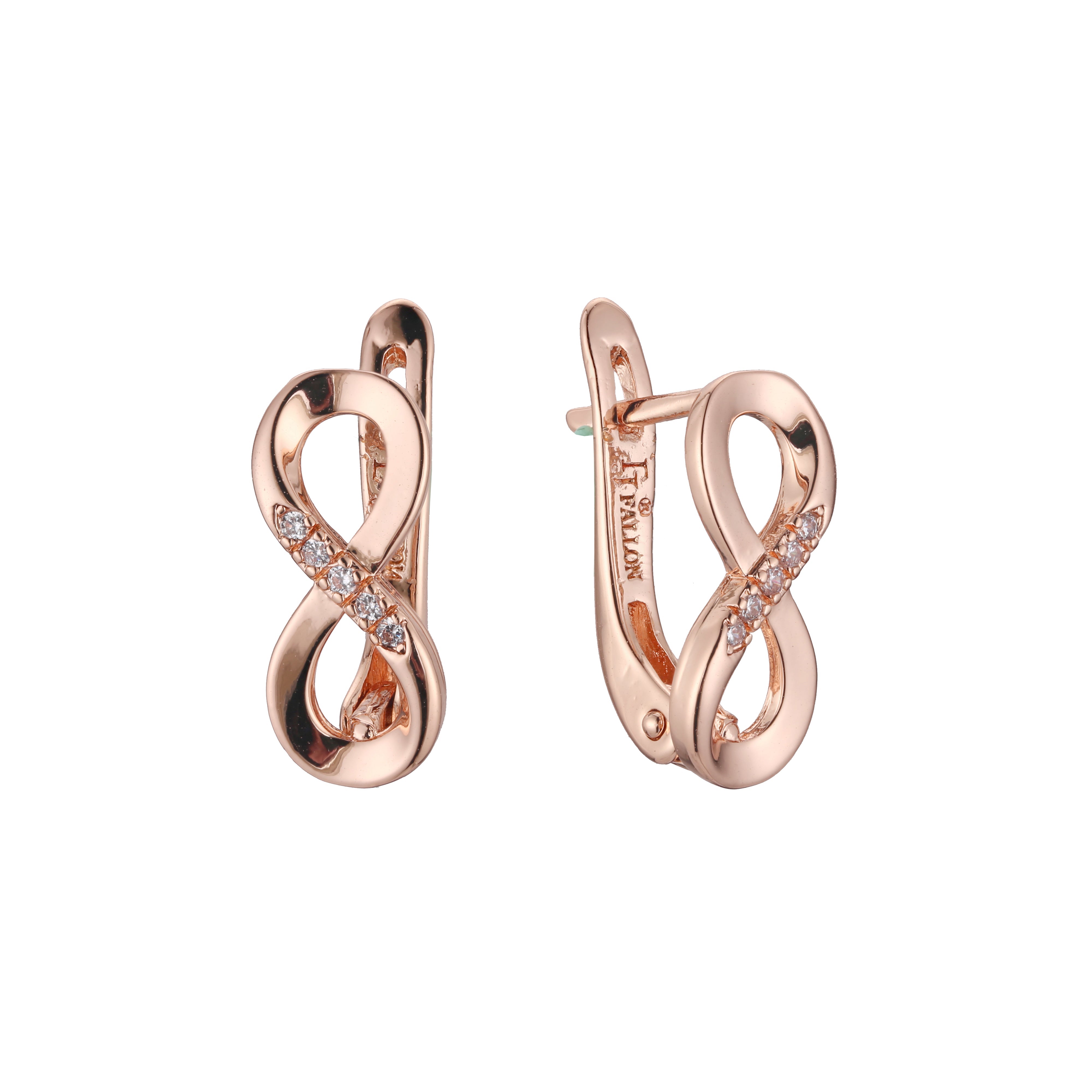 Brincos Infinity 8 em ouro 14K, cores banhadas a ouro rosa