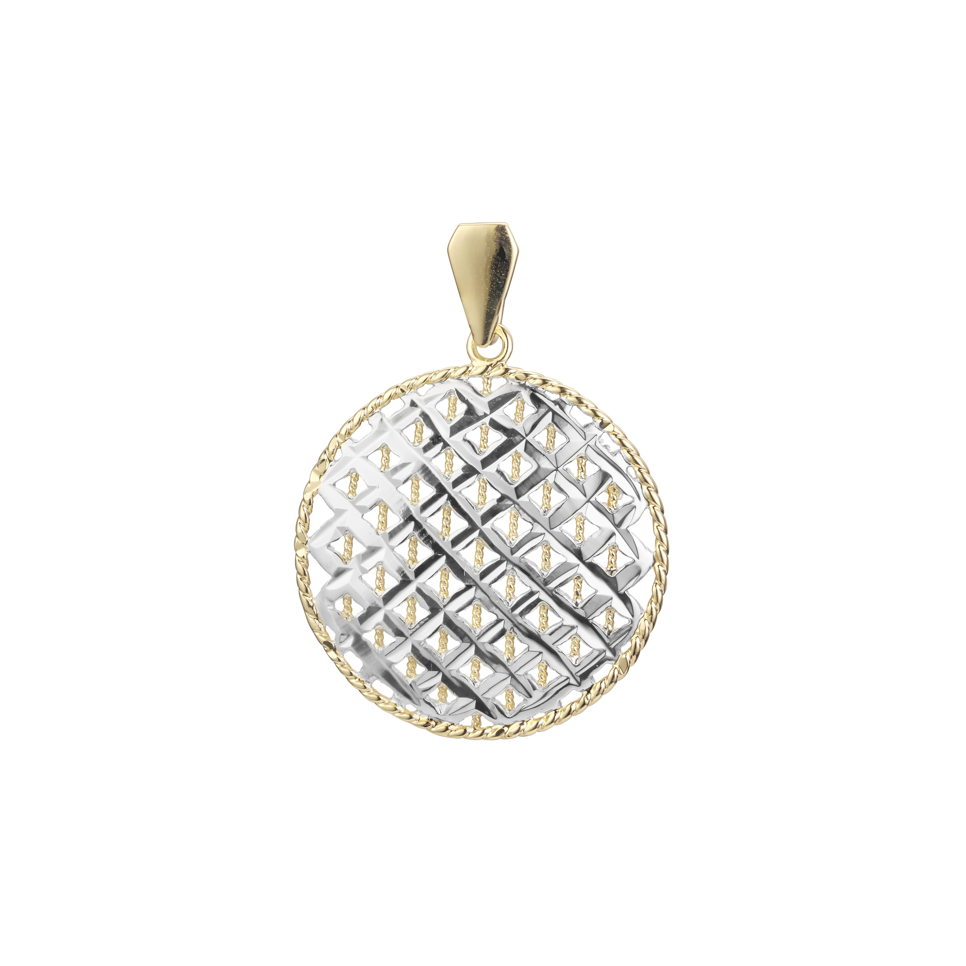 Net of cage elegant filigree pendant in 14K Gold, Rose Gold, and White Gold plating colors