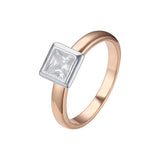 Solitário quadrado branco cz ouro 14K, ouro rosa anéis de dois tons