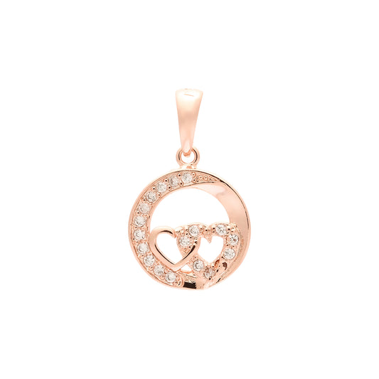 Colgante doble corazón en Oro Rosa, baño de Oro 14K colores