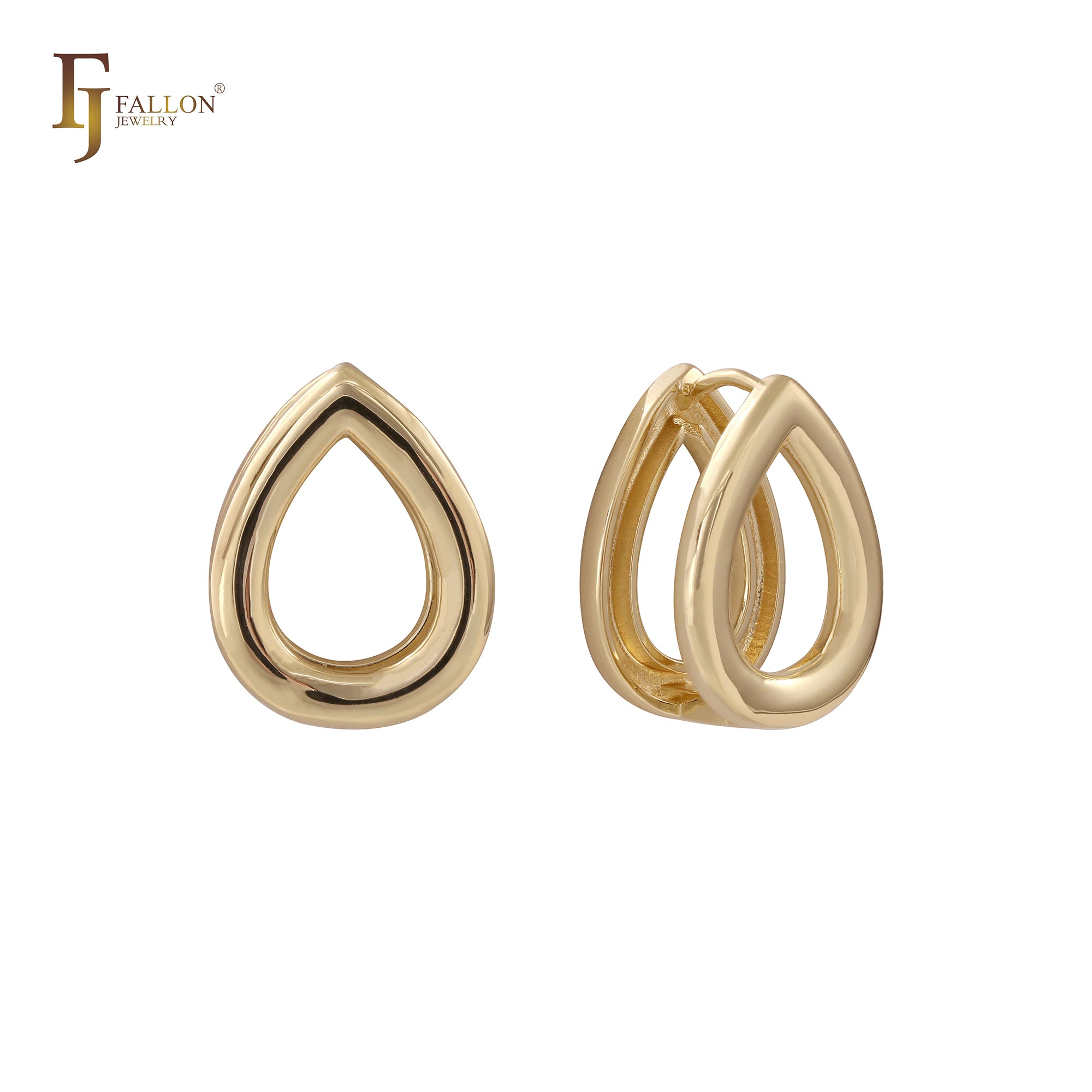 Teardrop geometric shape 14K Gold huggie earrings