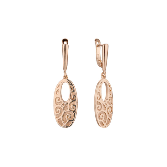 Oval waves textured Rose Gold, two tone earrings