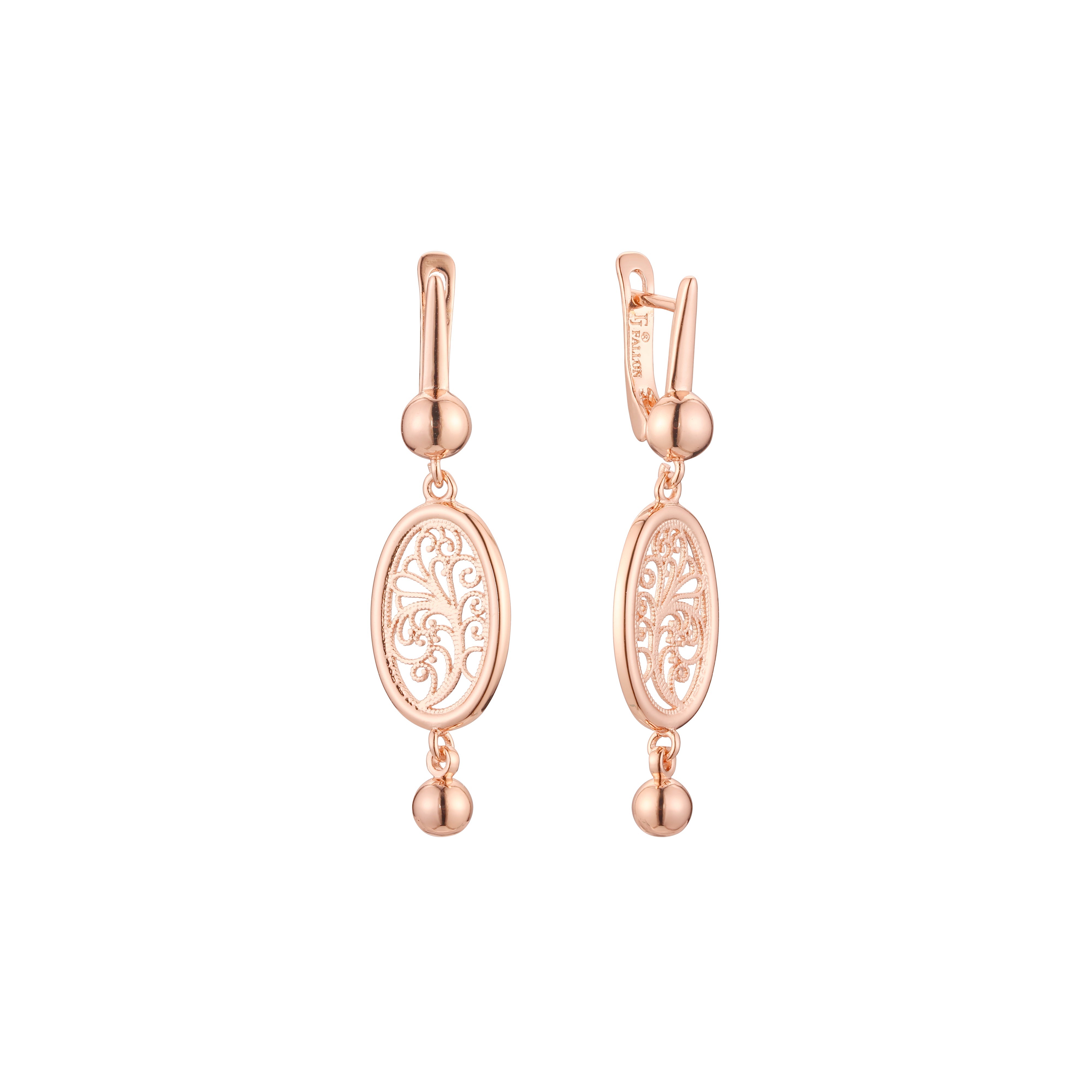 Aretes abalorios y ondas en Oro de 14K, baño de Oro Rosa colores