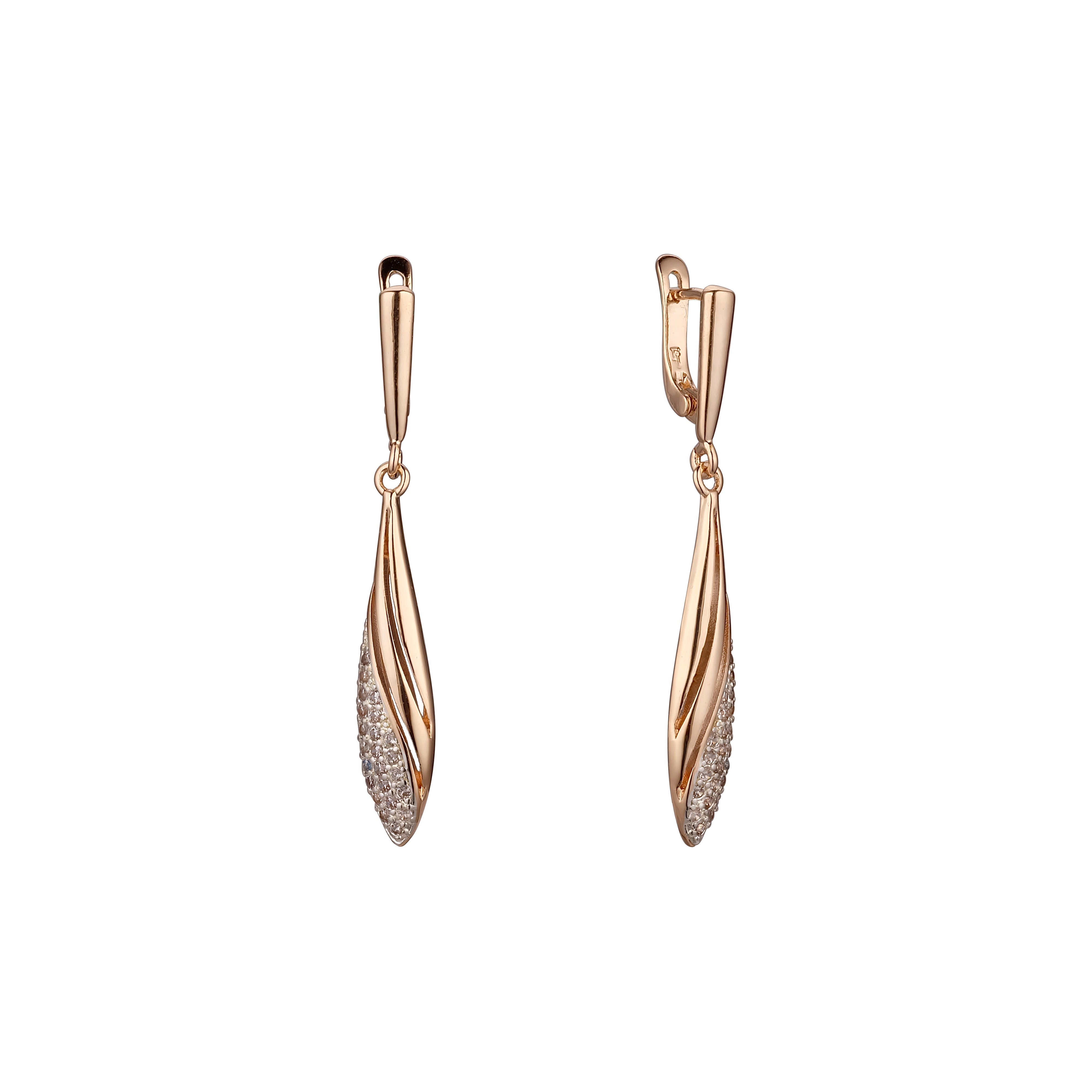 Teardrop drop earrings in Rose Gold, two tone plating colors