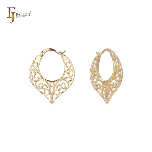 Filigree rose gold hoop earrings