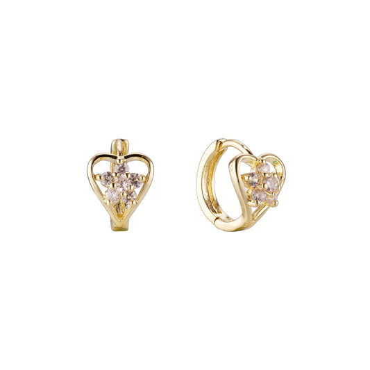 Aretes de racimo de flores en forma de corazón en Oro 14K, colores baño de oro rosa