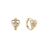 Flower cluster in heart huggie earrings in 14K Gold, Rose Gold plating colors