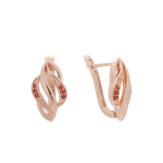 Flames paved red cz Rose Gold earrings