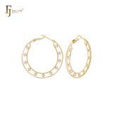 Cluster White CZs dotted 14K Gold Hoop earrings